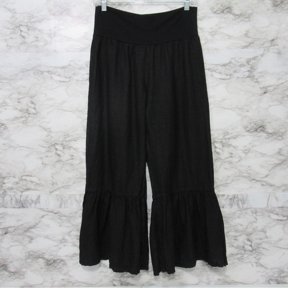 Bryn Walker Linen Ruffled Wide-Leg Pull-On Cropped
Pants Black Size XS - Picture 3 of 17